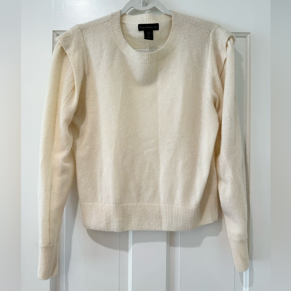 House of Harlow cashmere shoulder cream sweater crewneck